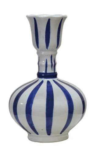 Hand-Painted Stoneware Vase with Dots/Stripes