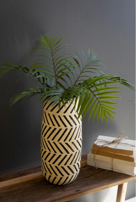 Dashed Black And White Paper Mache Vase