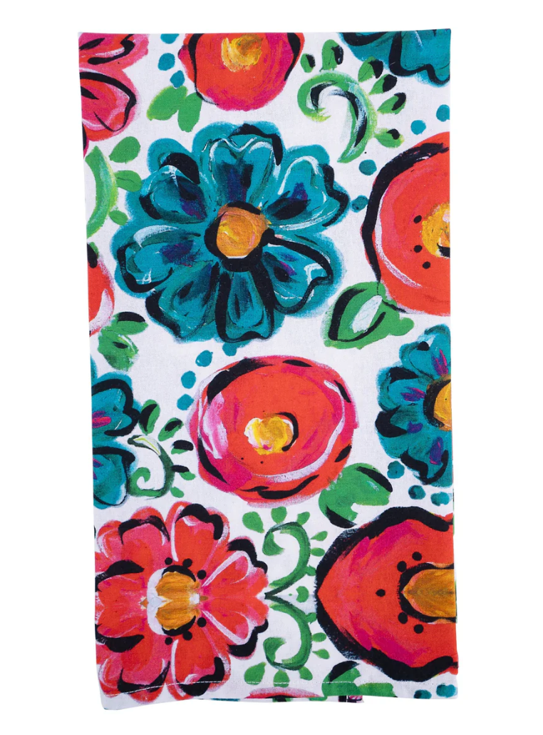 White Floral Tea Towel