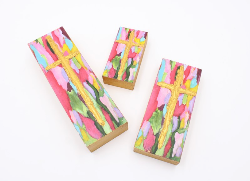 Hand Painted Bright Multi Cross Blocks