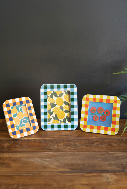 Painted Wood Gingham Photo Frames
