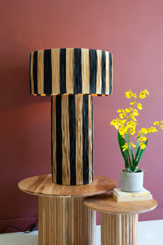 Natural & Black Raffia Table Lamp