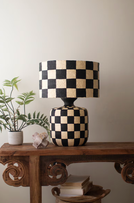 Checkered Paper Mache Table Lamp