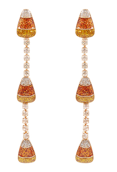 Candy Corn & Rhinestone 3 Drop Earrings