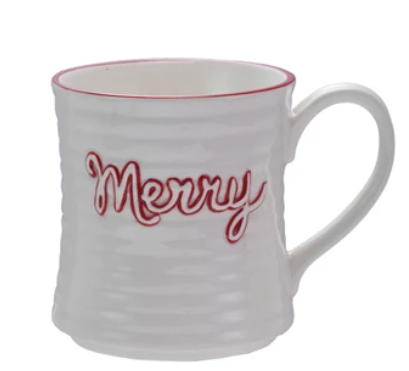 Embossed Stoneware Mug with Colored Rim