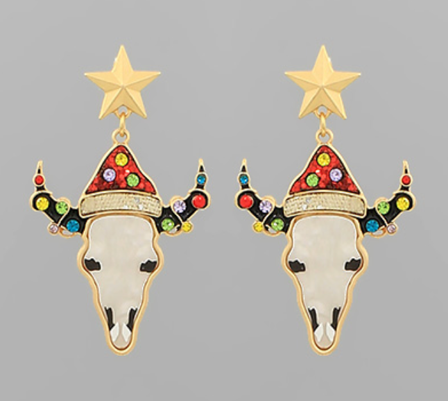 Christmas Hat & Cow Skull Earrings