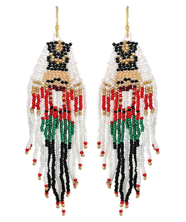 Beaded Nutcracker Tassel Earrings