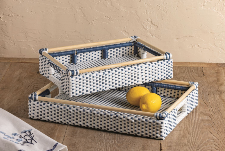 Rattan Blue & White Trays