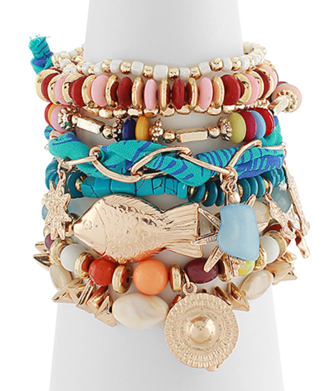 9 Row Fish & India Bead Stacking Bracelet