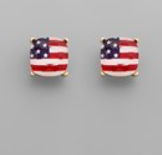 USA Flag Square Bead Earrings