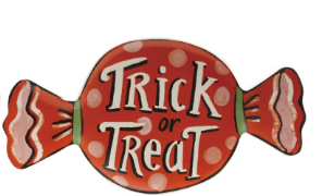 Stoneware Candy Shaped Platter with Halloween Saying