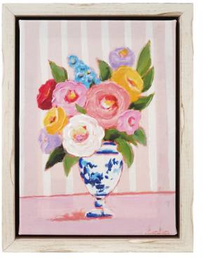 Wood Framed Canvas Wall Decor with Flowers in Vase