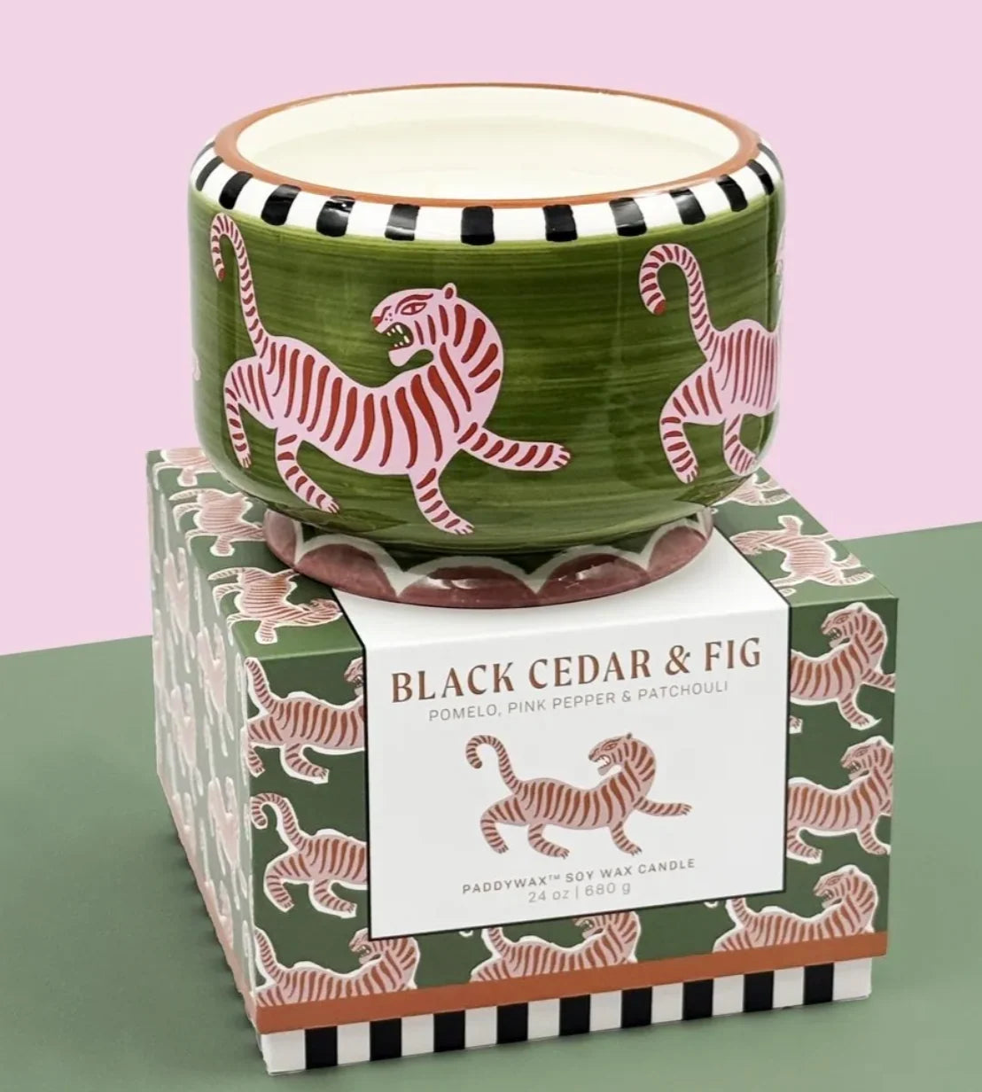 A Dopo 24 oz "Tiger" Ceramic Candle - Black Cedar & Fig