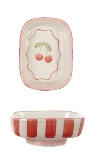 Hand-Painted Stoneware Footed Dish