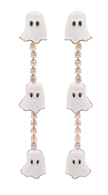 3 Ghost & Rhinestone Drop Earrings