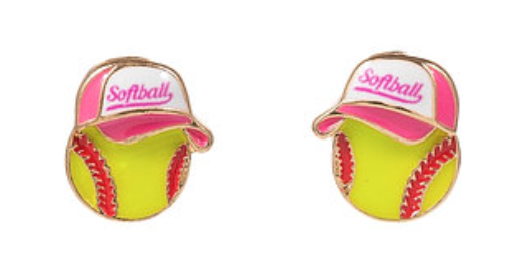 Softball w/Hat Earrings