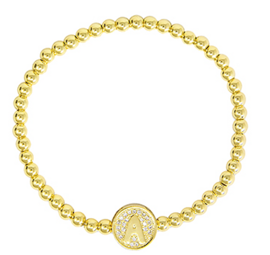 Initial & Stainless Steel Ball Bracelet