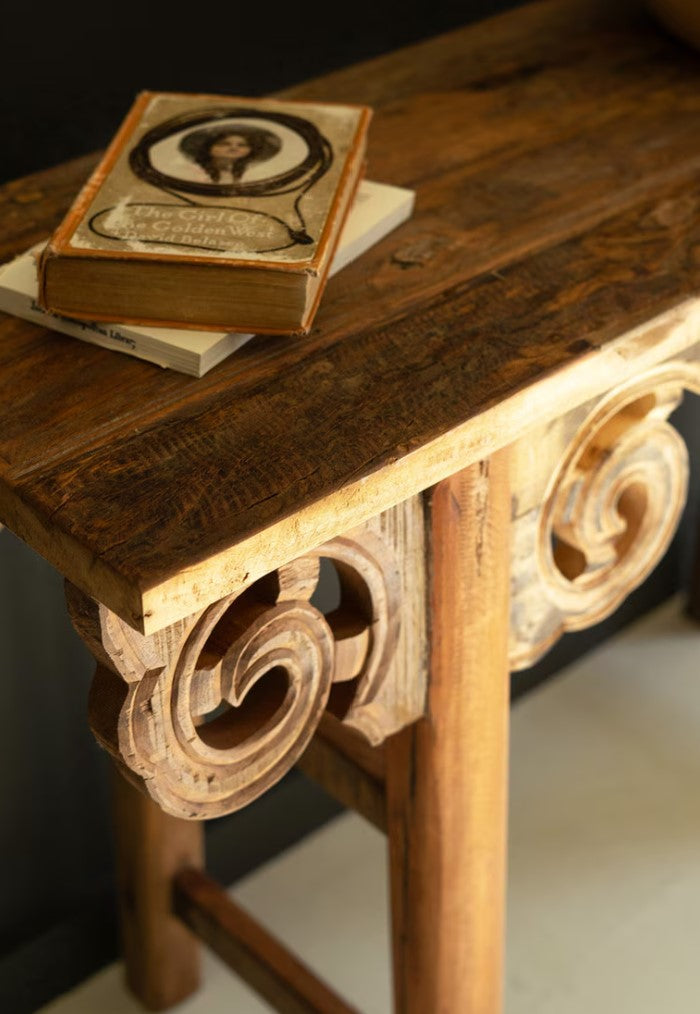 Recycled Carved Wood Console Table