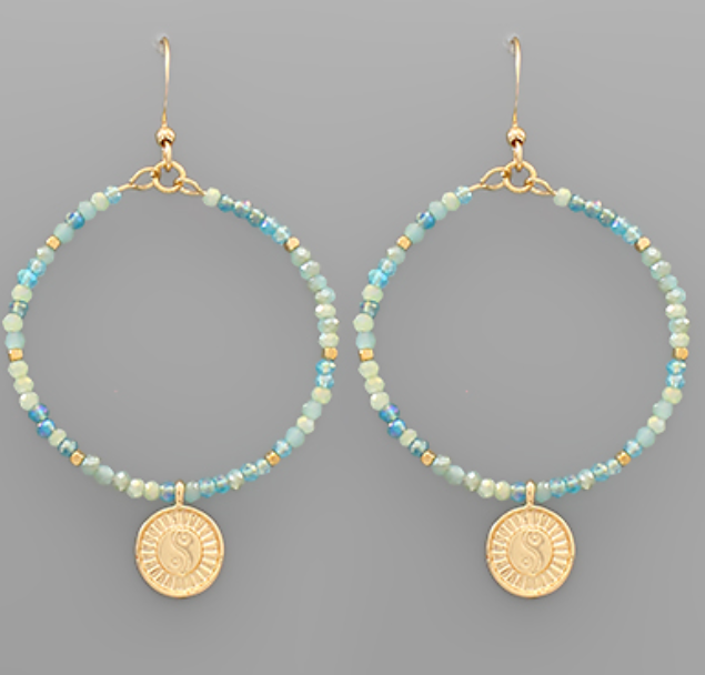 Yin Yang Charm Bead Circle Earrings
