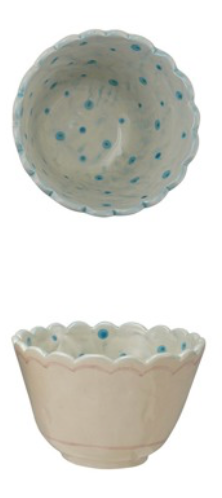 Hand-Painted Stoneware Scalloped Bowl