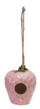 Hand-Painted Stoneware Strawberry Shaped Bird House