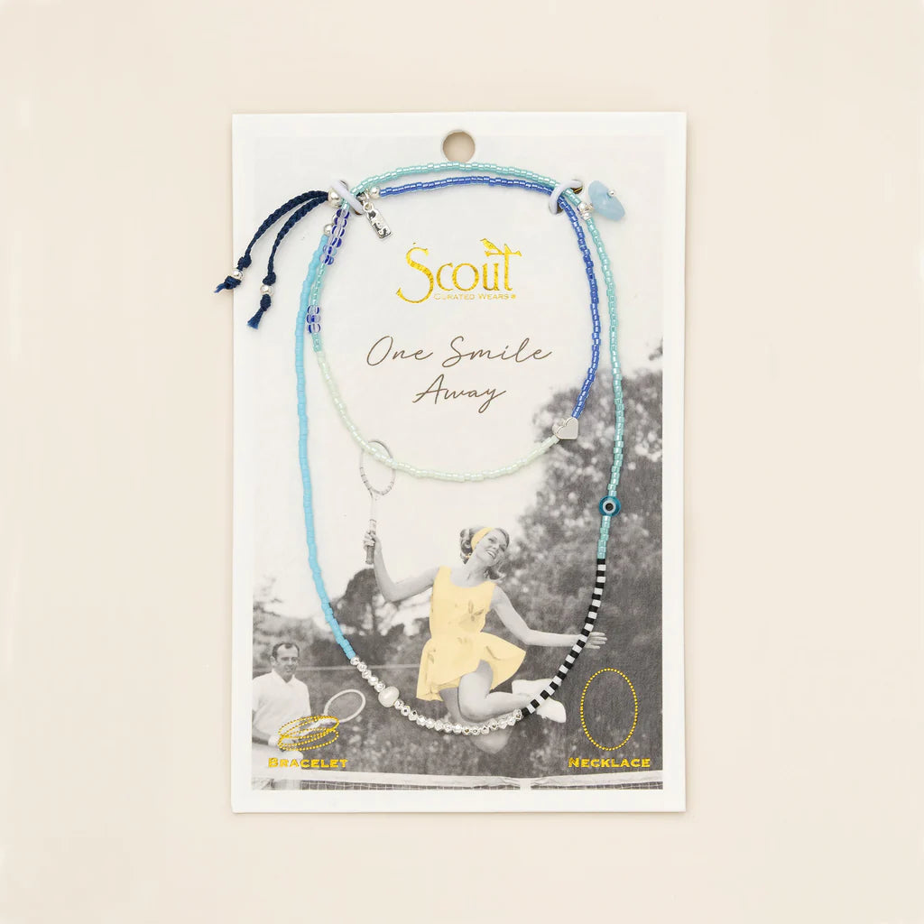 Mixed Media Wrap Bracelet/Necklace - Hope/Aquamarine/Silver