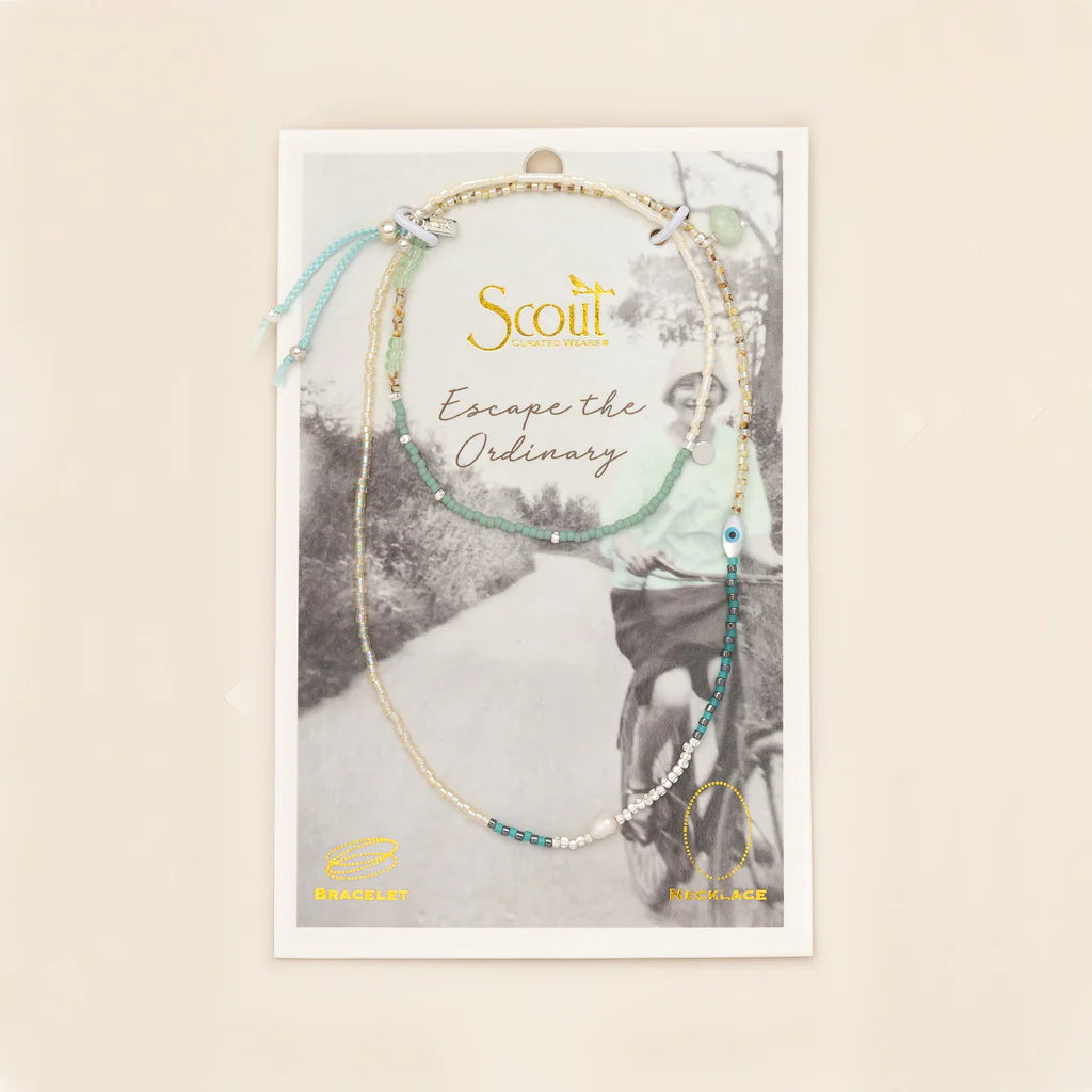 Mixed Media Wrap Bracelet/Necklace - Courage/Amazonite/Silver