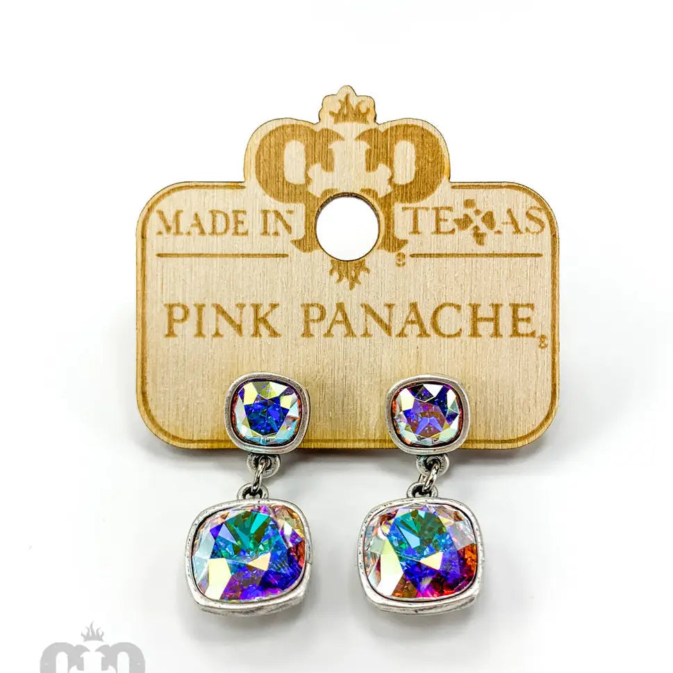 Square Austrian Crystal Double Drop Earring