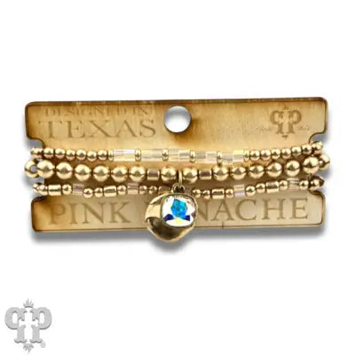 Matte Gold and Square Glass Bead Bracelet Stack
