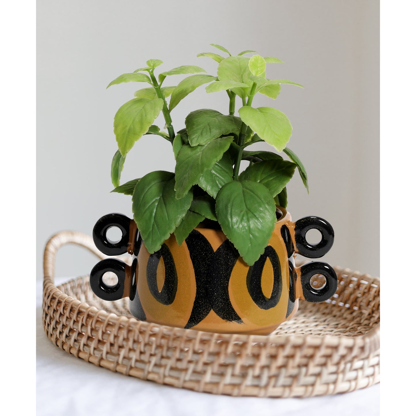 Hand-Painted Stoneware Planter w/ Handles