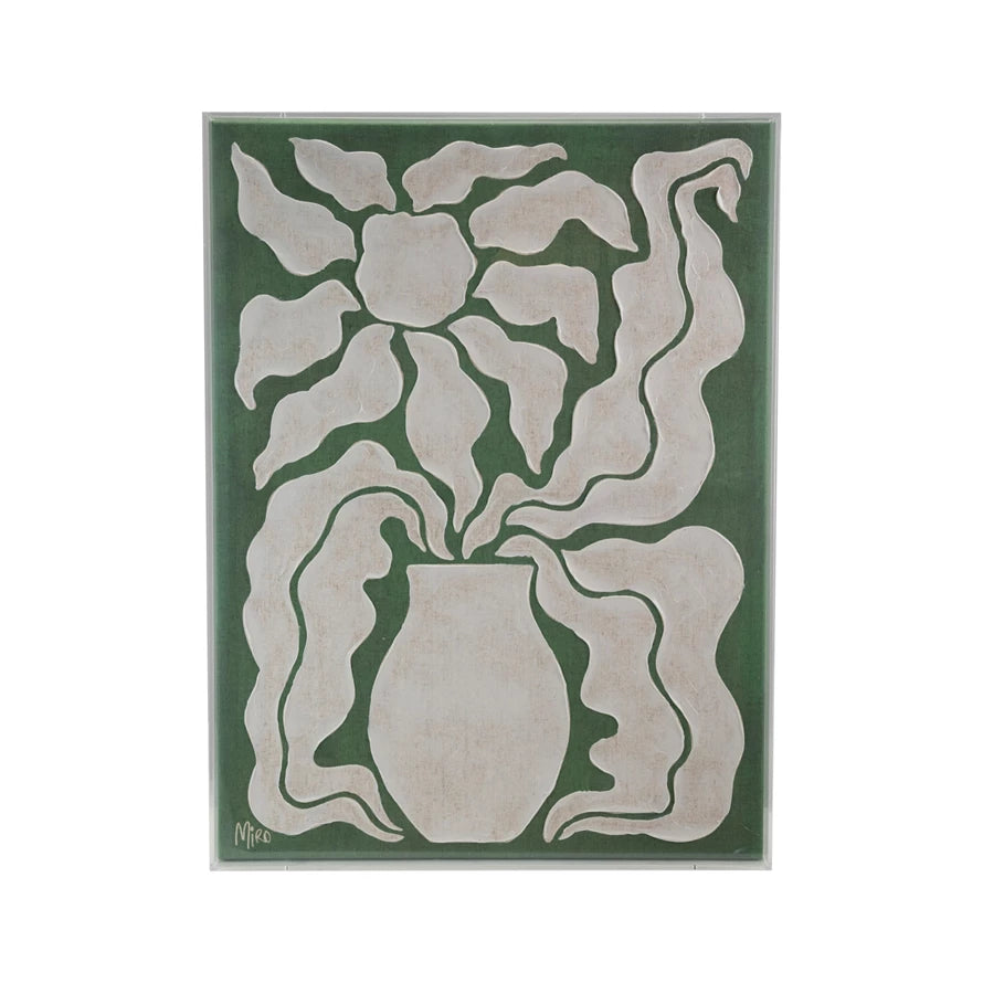Green & White Flower in Vase Wall Decor
