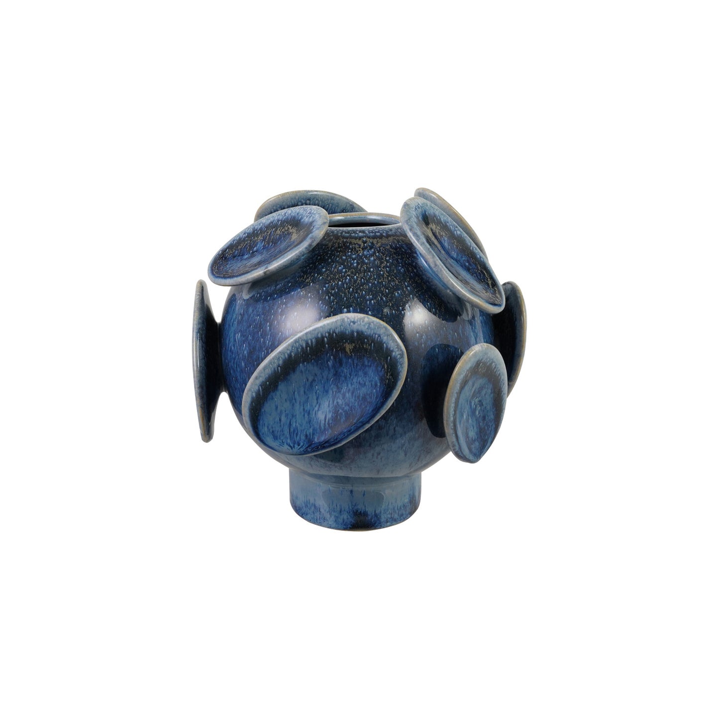 Blue Stoneware Footed Vase with 3D Reactive Glaze