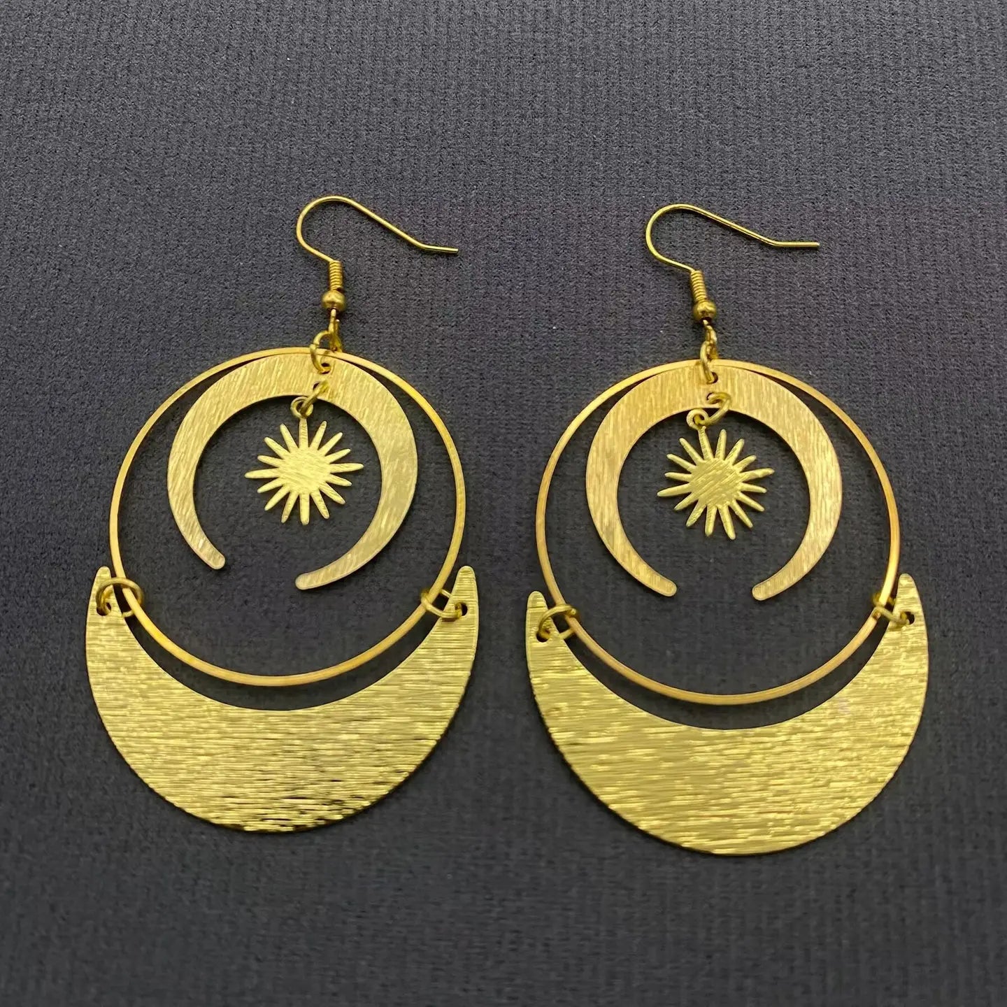 Gold Plated Star Crescent Moon Dangle Earrings