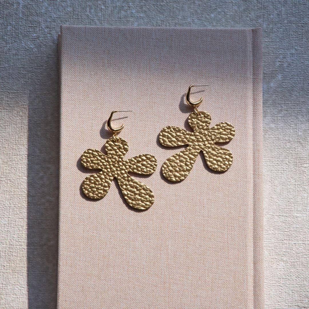 Hammered Gold Poppy Flower Statement Earrings