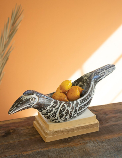 Carved Wood Bird Bowl