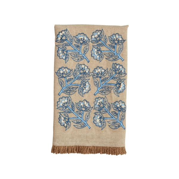 Blue Floral Embroidered Towel