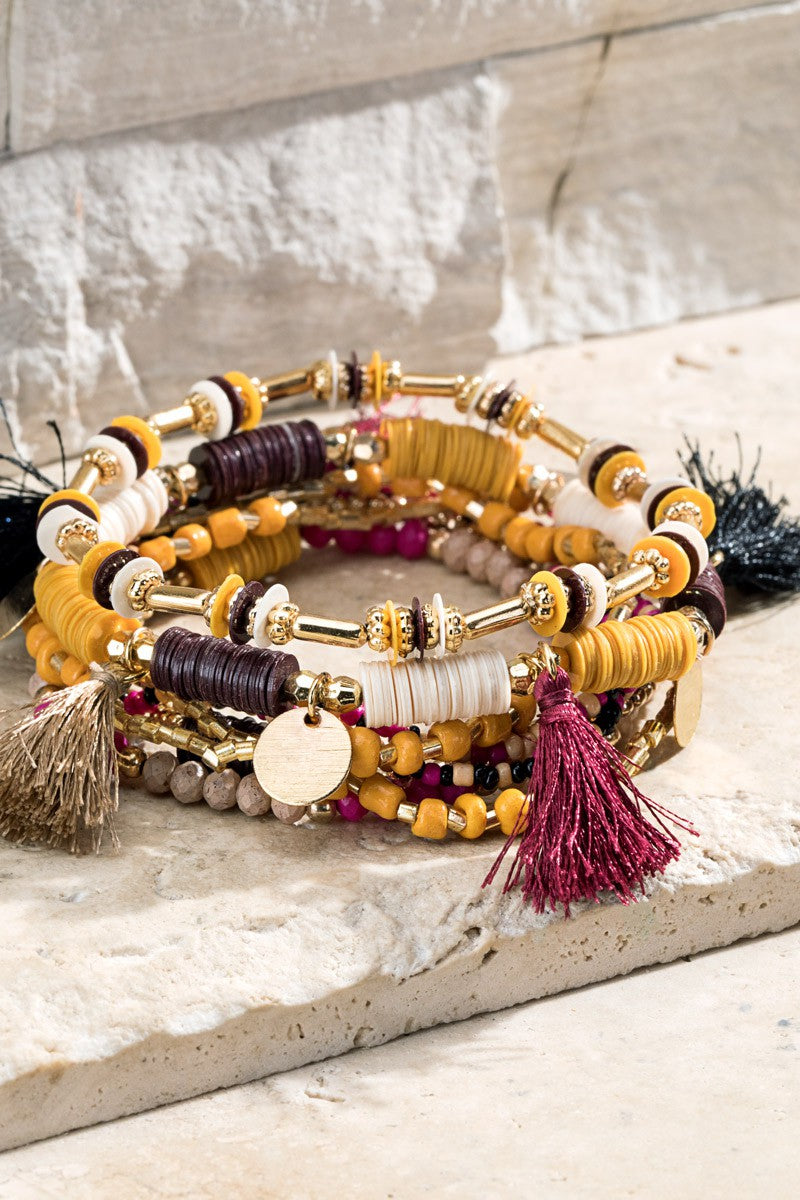 Multi Layered Mixed Yellow Beads Bracelet