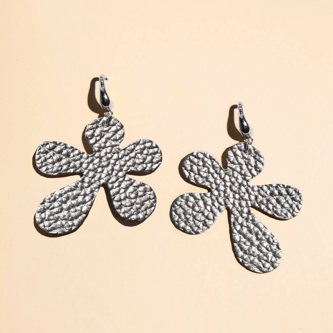 Hammered Silver Poppy Flower Statement Earrings