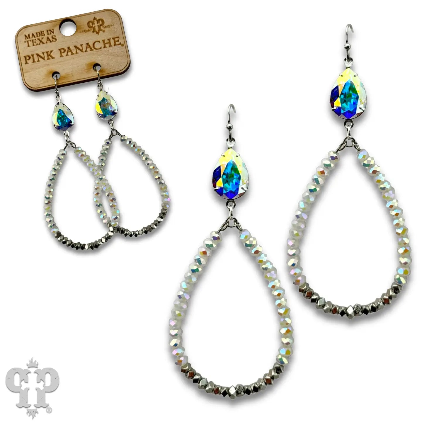 White Bead Teardrop Earring with Austrian Crystal