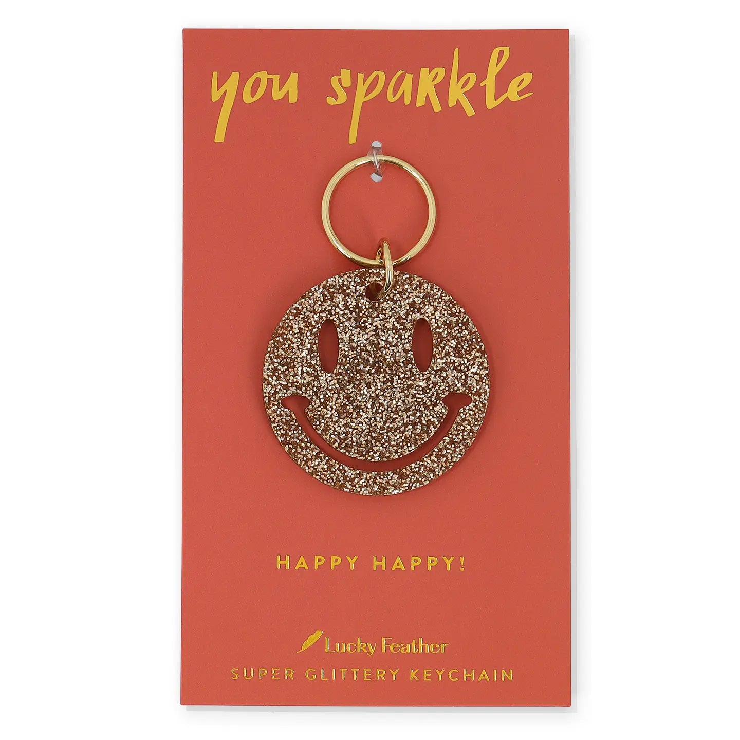 Gold Glitter Keychain - Smiley Face