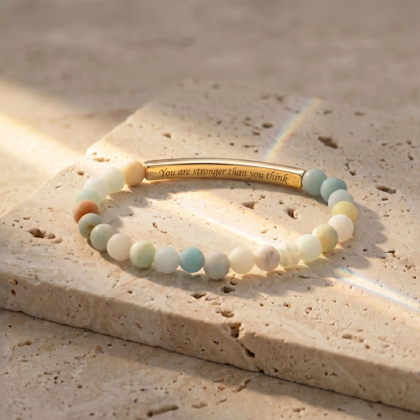 Secret Message "Stronger" Stone Bracelet