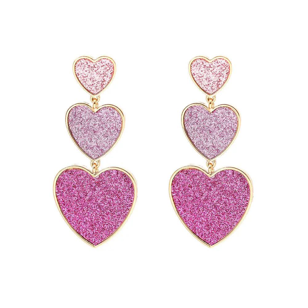 Pink Heart-Shaped Pendant Earrings