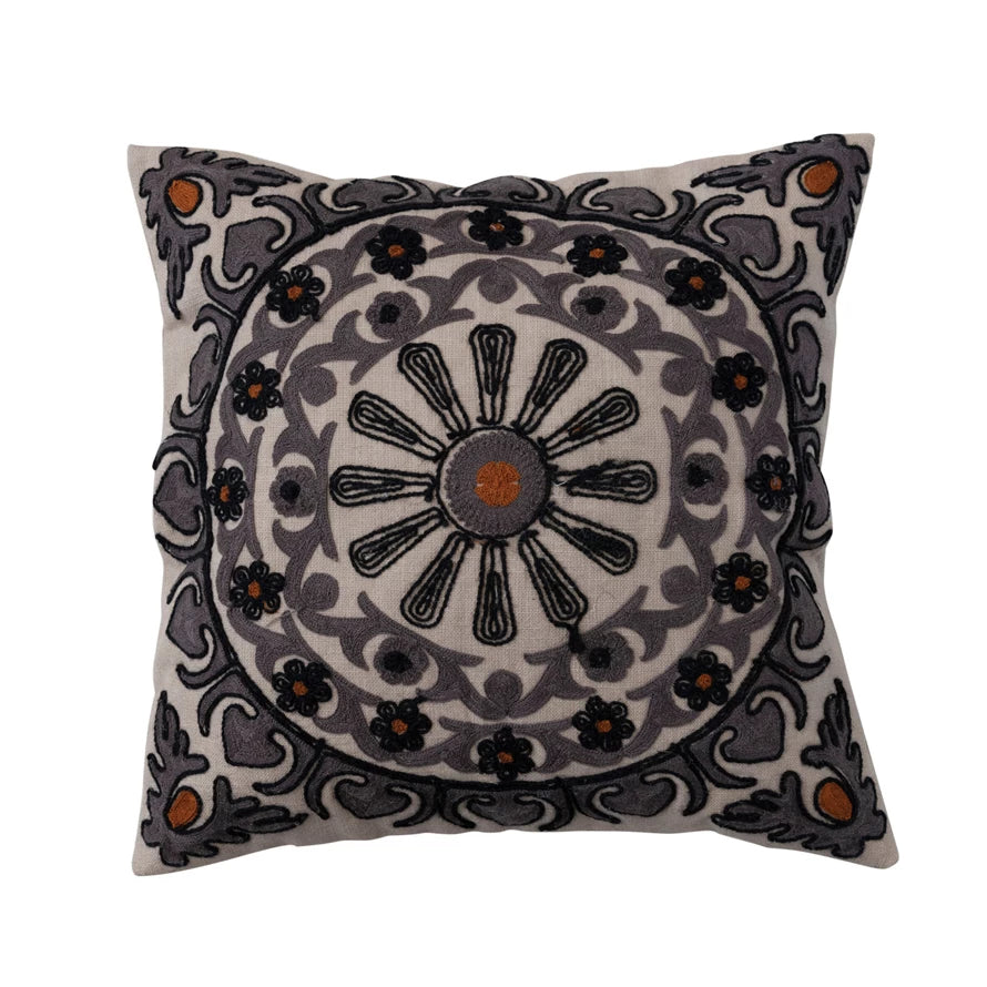 Suzani Embroidery & Chambray Back Cotton Slub Pillow