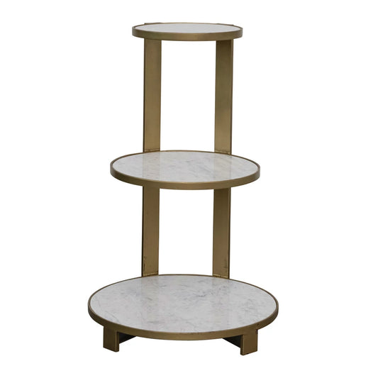 3 Tier Gold Metal and Marble Table