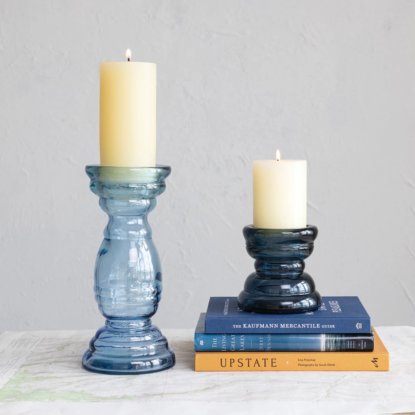 Blue Recycled Glass Candle Holder