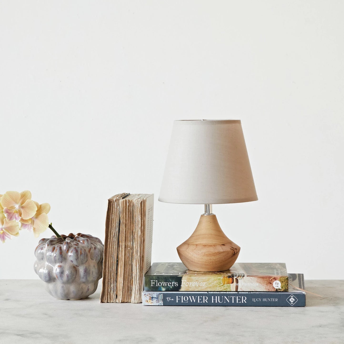 Eucalyptus Wood Table Lamp With Linen Shade