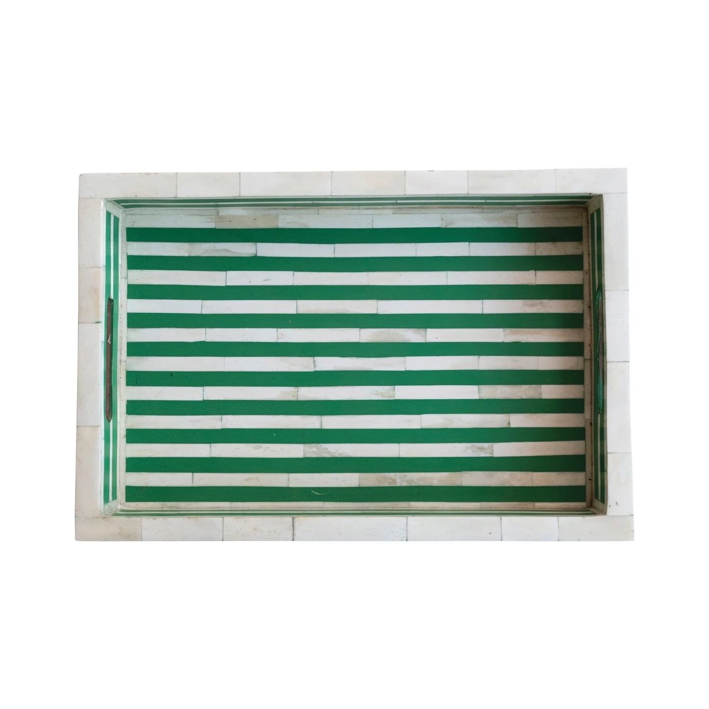 Green & Bone Decorative & Resin Tray w/ Handles