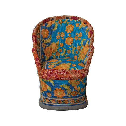 Handmade Vintage Cotton Kantha Upholstered Cane Chair