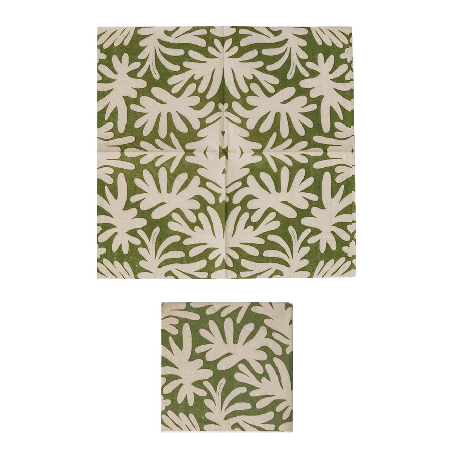 Abstract Green Floral Paper Cocktail Napkins