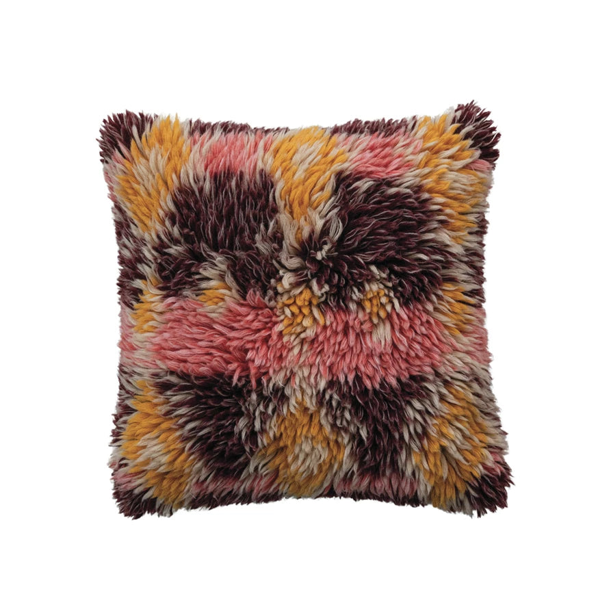 Multi-Color New Zealand Wool Shag Pillow